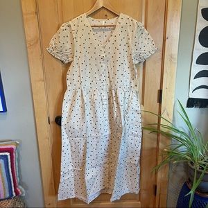 NEW Rylee + Cru Size Large Lottie Dress Off White Brown Polka Dots